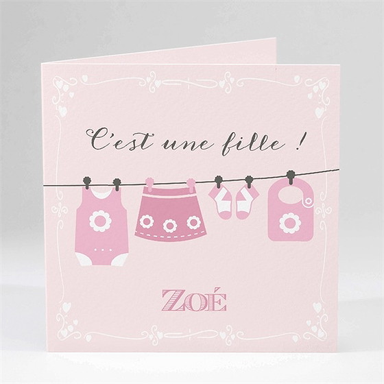 Faire-part naissance fil à linge fille