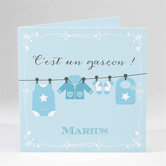 Faire-part naissance fil à linge garçon