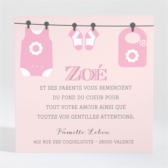 Remerciement naissance Fil à linge fille réf.N300630