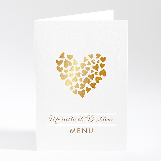 Menu mariage coeur doré