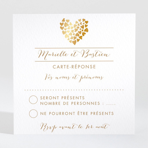 Carton réponse mariage Coeur doré réf.N300634