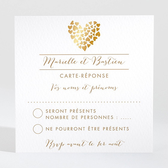 Carton réponse mariage coeur doré