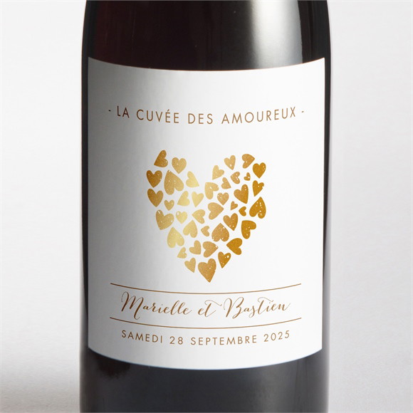 Etiquette de bouteille mariage Coeur doré réf.N300635