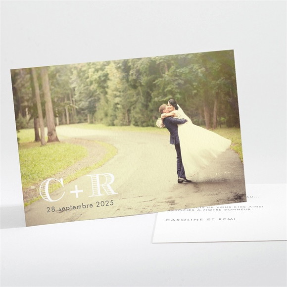 Remerciement mariage Coeur et initiales réf.N11162