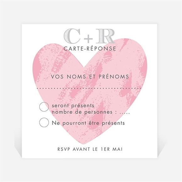 Carton réponse mariage Coeur et initiales réf.N300636