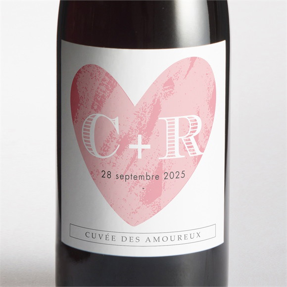 Etiquette de bouteille mariage Coeur et initiales réf.N300637