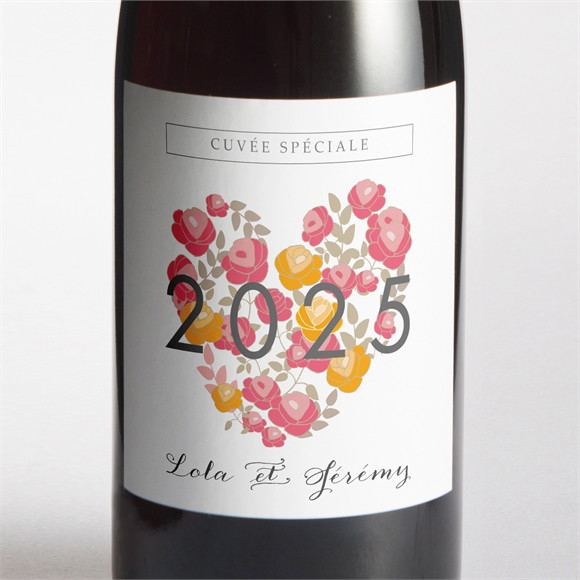 Etiquette de bouteille mariage Un Coeur en fleurs réf.N300643