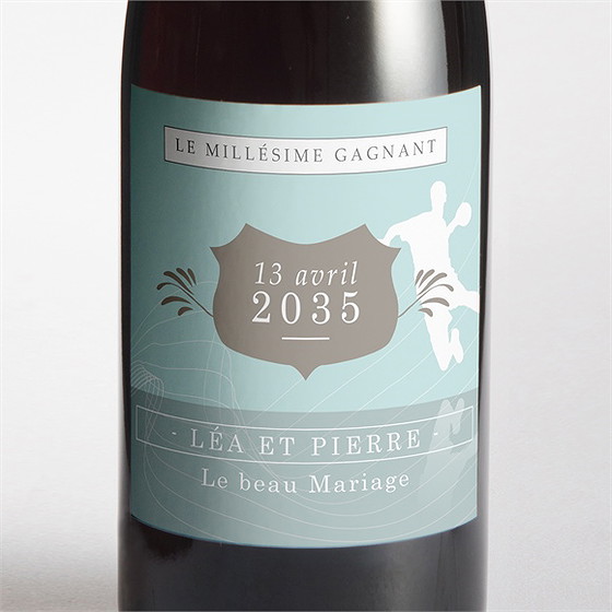 Etiquette de bouteille mariage photo handball