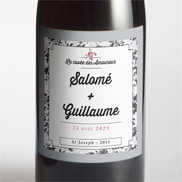 Etiquette de bouteille mariage Gris et violet photo réf.N300691