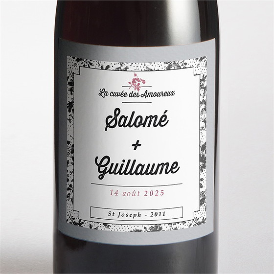 Etiquette de bouteille mariage gris et violet photo