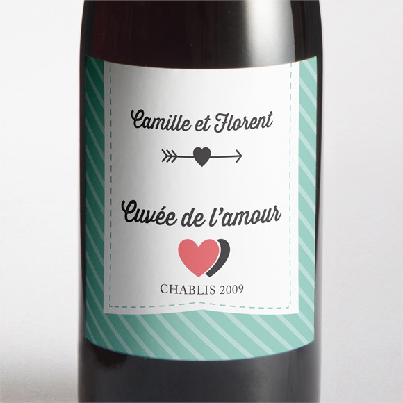 Etiquette de bouteille mariage Coeurs roses photo réf.N300706