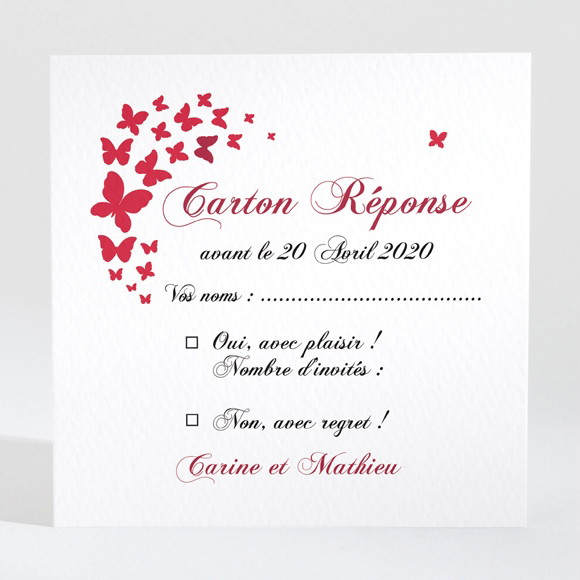 Carton réponse mariage Papillons en coeur réf.N300714