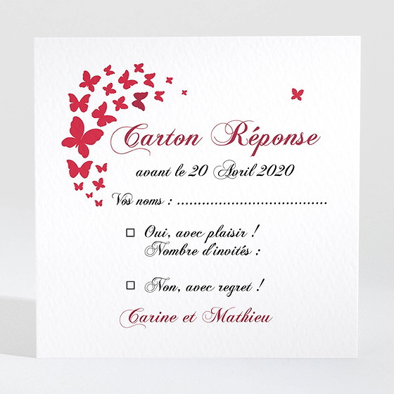 Carton réponse mariage papillons en coeur
