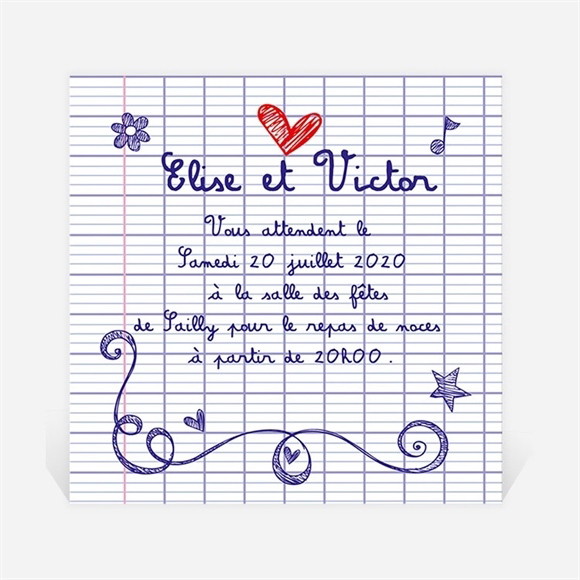 Carton d'invitation mariage Les écoliers réf.N300725