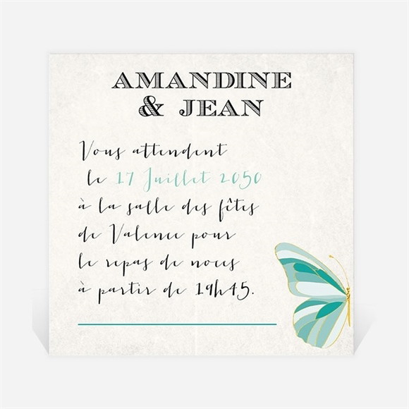 Carton d'invitation mariage Papillon original réf.N300728