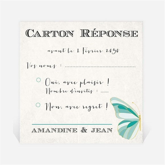 Carton réponse mariage Papillon original réf.N300729