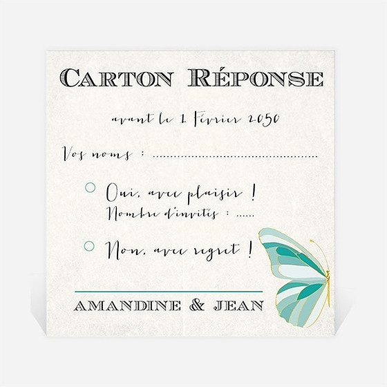 Carton réponse mariage papillon original