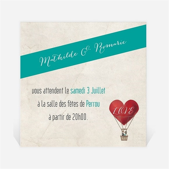 Carton d'invitation mariage Mongolfiere vintage réf.N300740