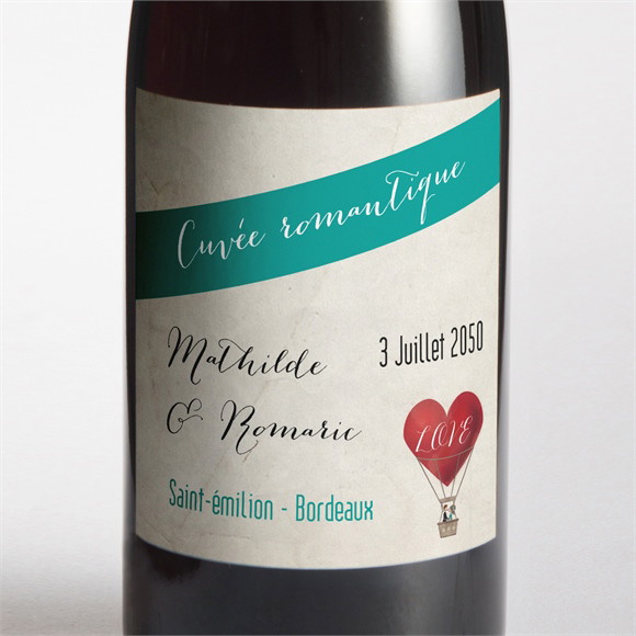 Etiquette de bouteille mariage Mongolfiere vintage réf.N300742