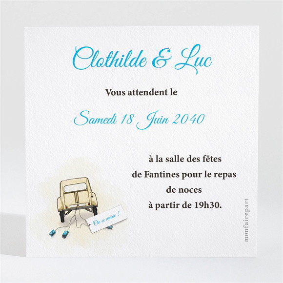 Carton d'invitation mariage La 2Cv du Bonheur réf.N300737