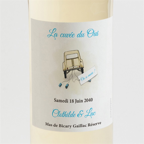 Etiquette de bouteille mariage La 2Cv du Bonheur réf.N300739