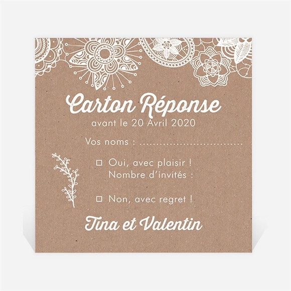 Carton réponse mariage Kraft dentelle blanche réf.N300744