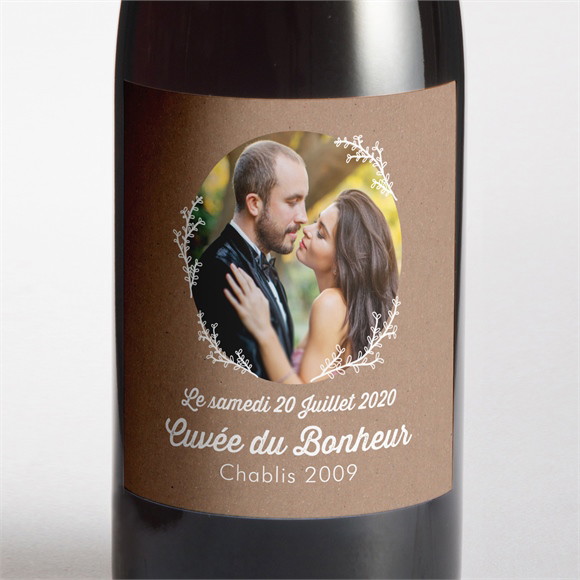 Etiquette de bouteille mariage Kraft dentelle blanche réf.N300745