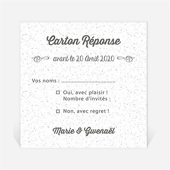 Carton réponse mariage gravure blanche originale