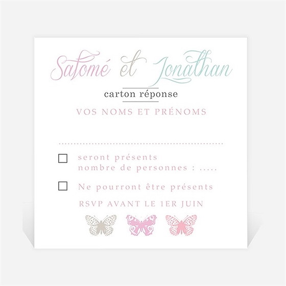 Carton réponse mariage papillons de couleurs