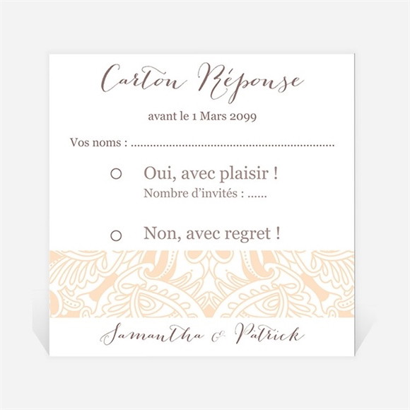 Carton réponse mariage Arabesque végétale et florale réf.N300805