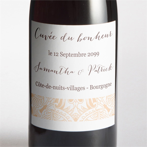 Etiquette de bouteille mariage Arabesque végétale et florale réf.N300806