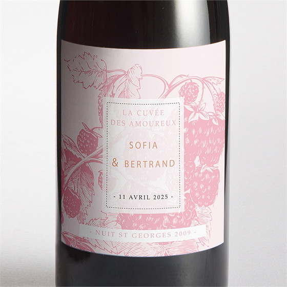 Etiquette de bouteille mariage carte gourmande et raffinée