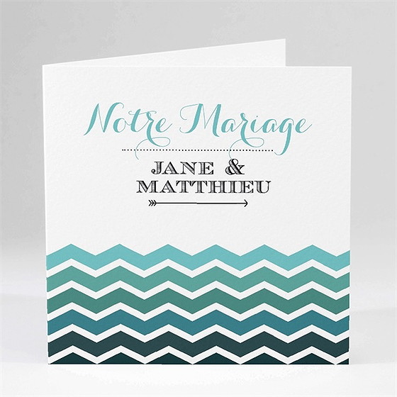 Faire-part mariage chevrons camaïeu bleu et vert