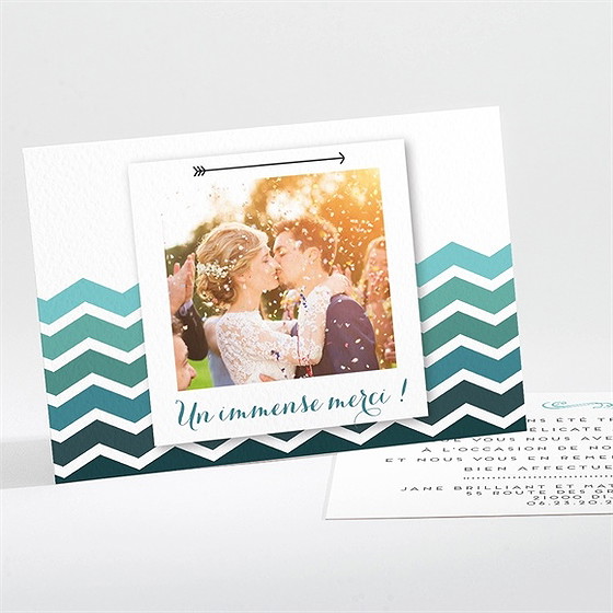 Remerciement mariage chevrons camaïeu bleu et vert