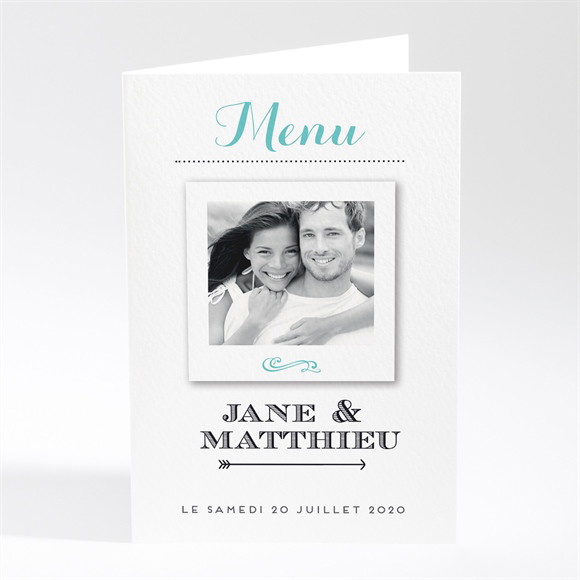 Menu mariage Chevrons camaïeu bleu et vert réf.N401597