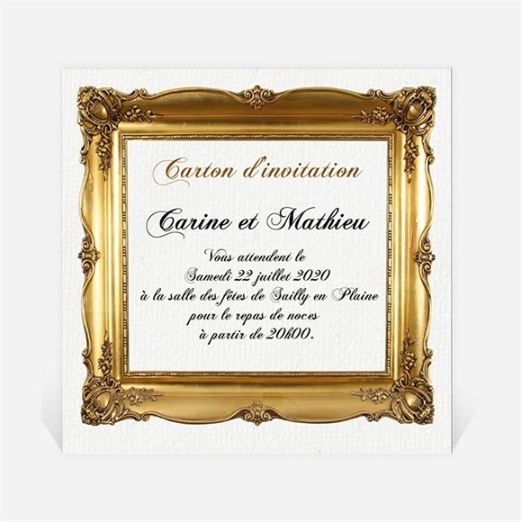 Carton d'invitation mariage Imitation cadre or réf.N300869