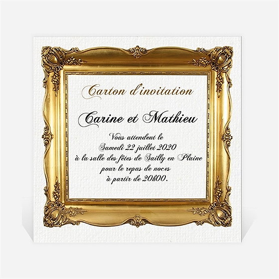 Carton d'invitation mariage imitation cadre or