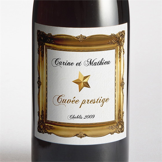 Etiquette de bouteille mariage imitation cadre or