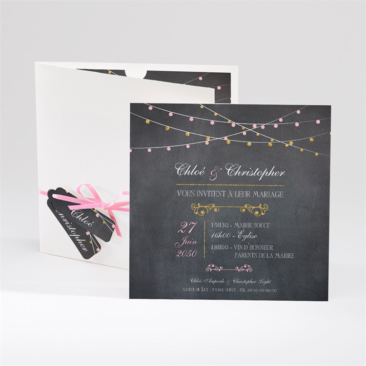 Faire-part mariage Ardoise élégante et étiquettes réf.N91002