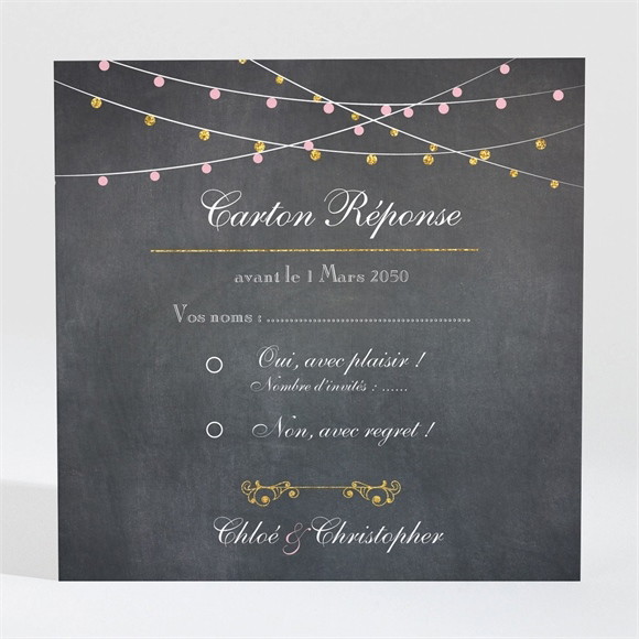 Carton réponse mariage Ardoise élégante et étiquettes réf.N300876