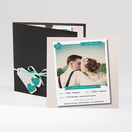 Faire-part mariage photo et vert pastel