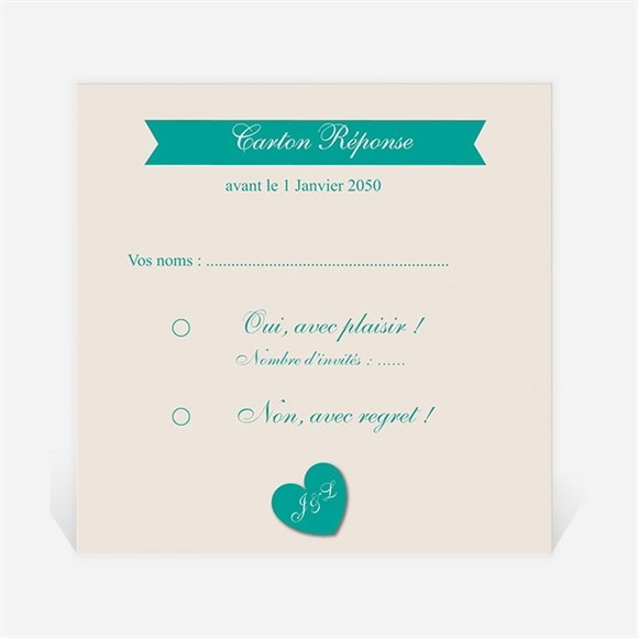 Carton réponse mariage Photo et vert pastel réf.N300883