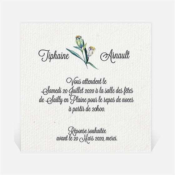 Carton d'invitation mariage univers végétal et papillons