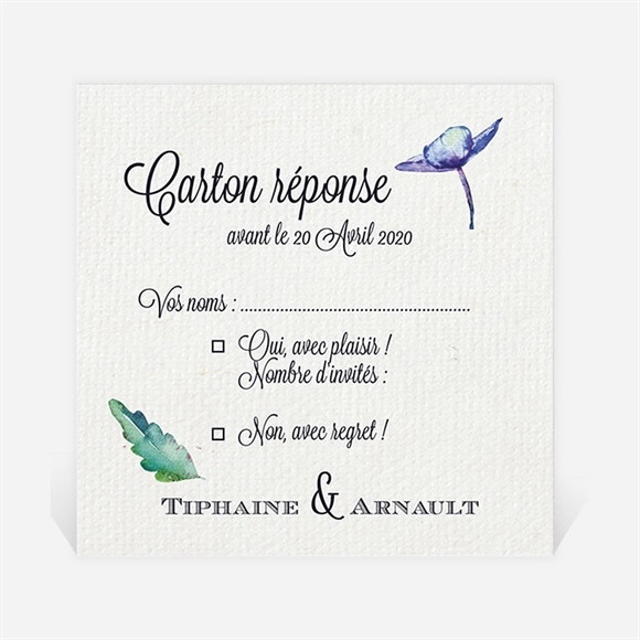 Carton réponse mariage Univers végétal et papillons réf.N300892
