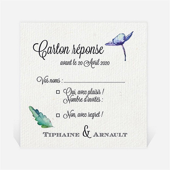 Carton réponse mariage univers végétal et papillons