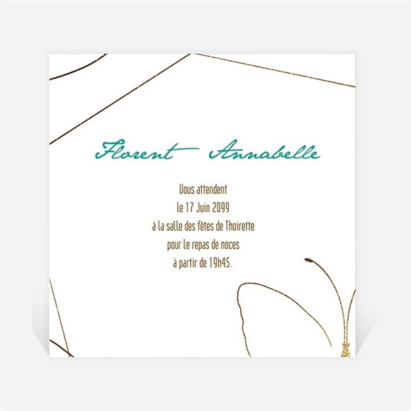 Carton d'invitation mariage Papillon photo original réf.N300911