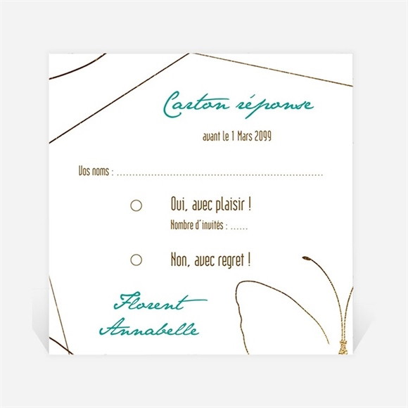 Carton réponse mariage Papillon photo original réf.N300912