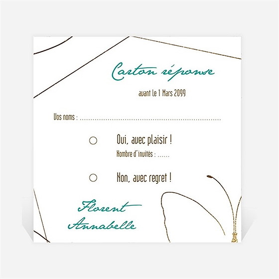 Carton réponse mariage papillon photo original