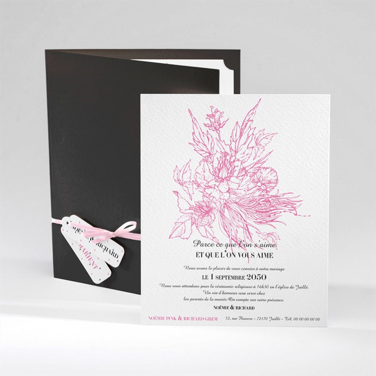 Faire-part mariage Champêtre rose original réf.N92005