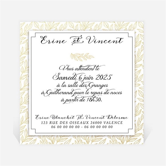 Carton d'invitation mariage Elégance dorée et prestige réf.N300923